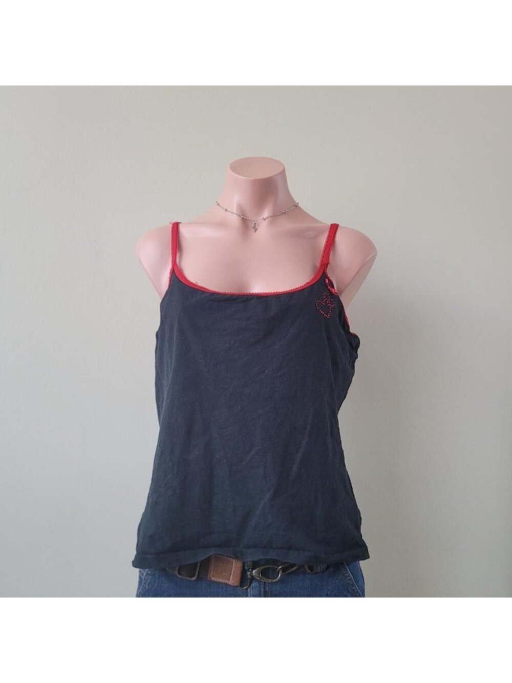 St. Eve Intimates Gothic Heart Ribbon Lace Beaded Graphic Tank Top (XL)